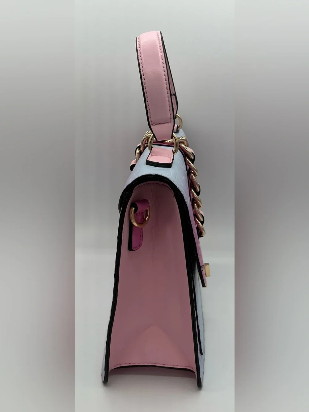 Aldo Gradient Pink and Lilac Top-Handle Satchel with Gold Chain